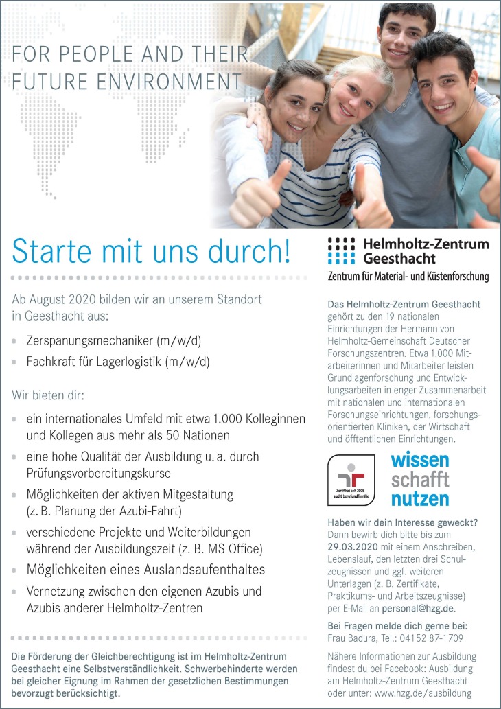Starte mit uns durch! Hzg Azubis Sammelanzeige 2020 03 10