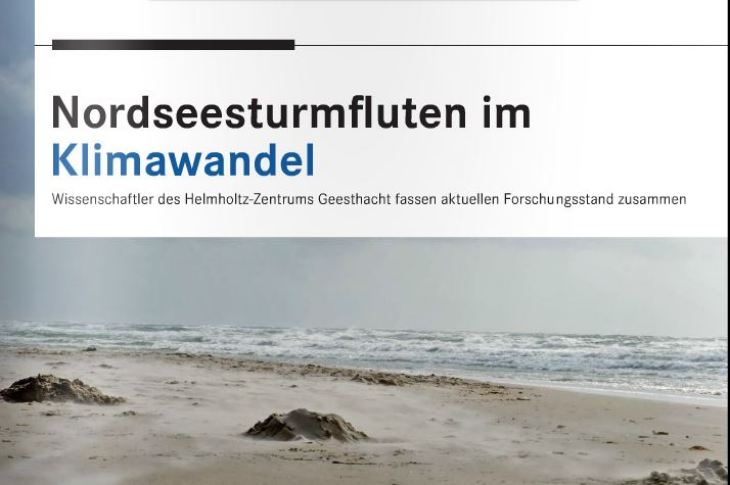 Cover Nordseesturmfluten im Klimawandel. Wissenschaftler des Instituts für Küstenforschung am Helmholtz-Zentrum Hereon fassen den aktuellen Forschungsstand zu möglichen Entwicklungen von Nordseesturmfluten im Klimawanel zusammen. 