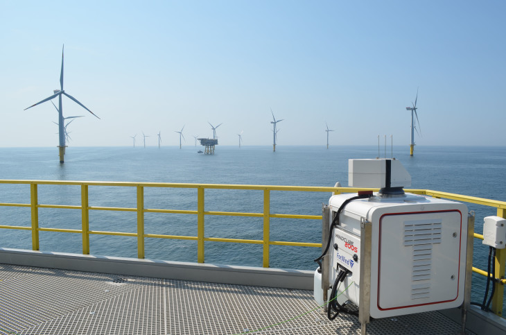 Stationäre Lidar Messungen liefern kontinuierlich meteorologische Daten. Foto: Jörge Schneemann, ForWind - Uni Oldenburg Messungen in Windparks.